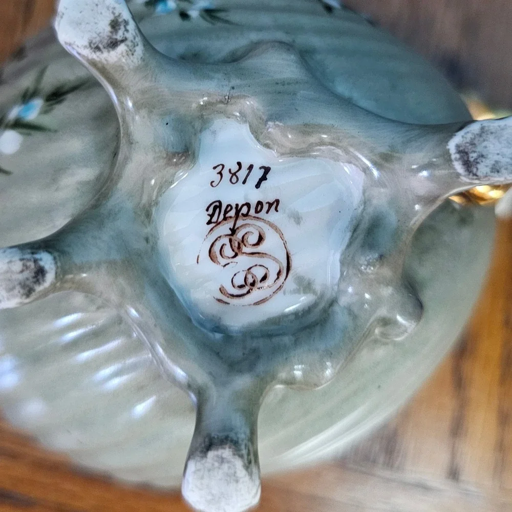 Antique Depon 3817 Porcelain Footed Cup Hand Painted Floral Shell Scalloped Gold
